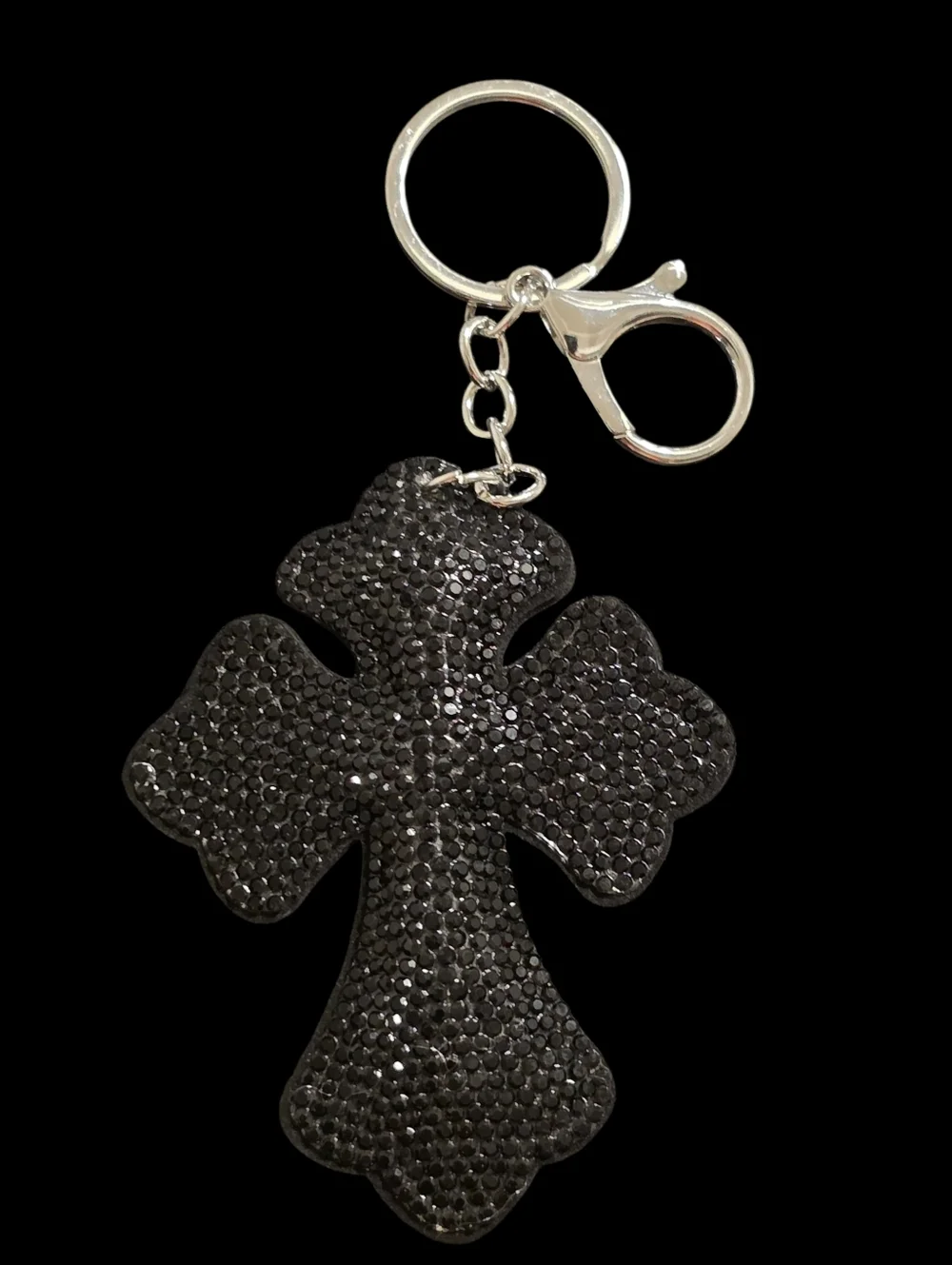 Black Rhinestone Cross Bag Charm Keychain